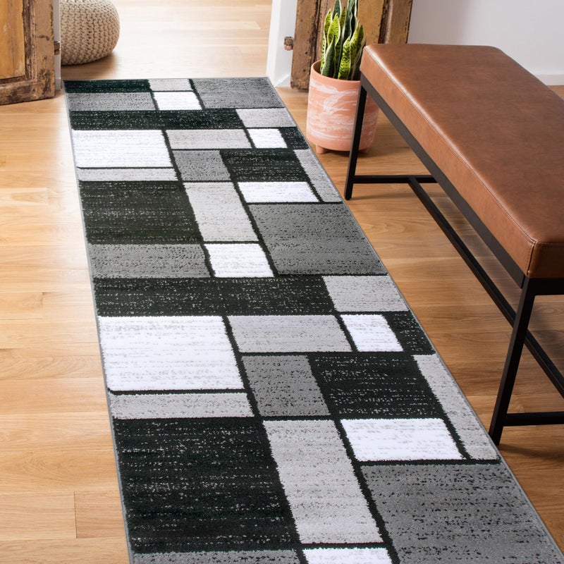 Rugshop Contemporary Modern Boxes Runner Rug 2' x 10' Gray - Image 1